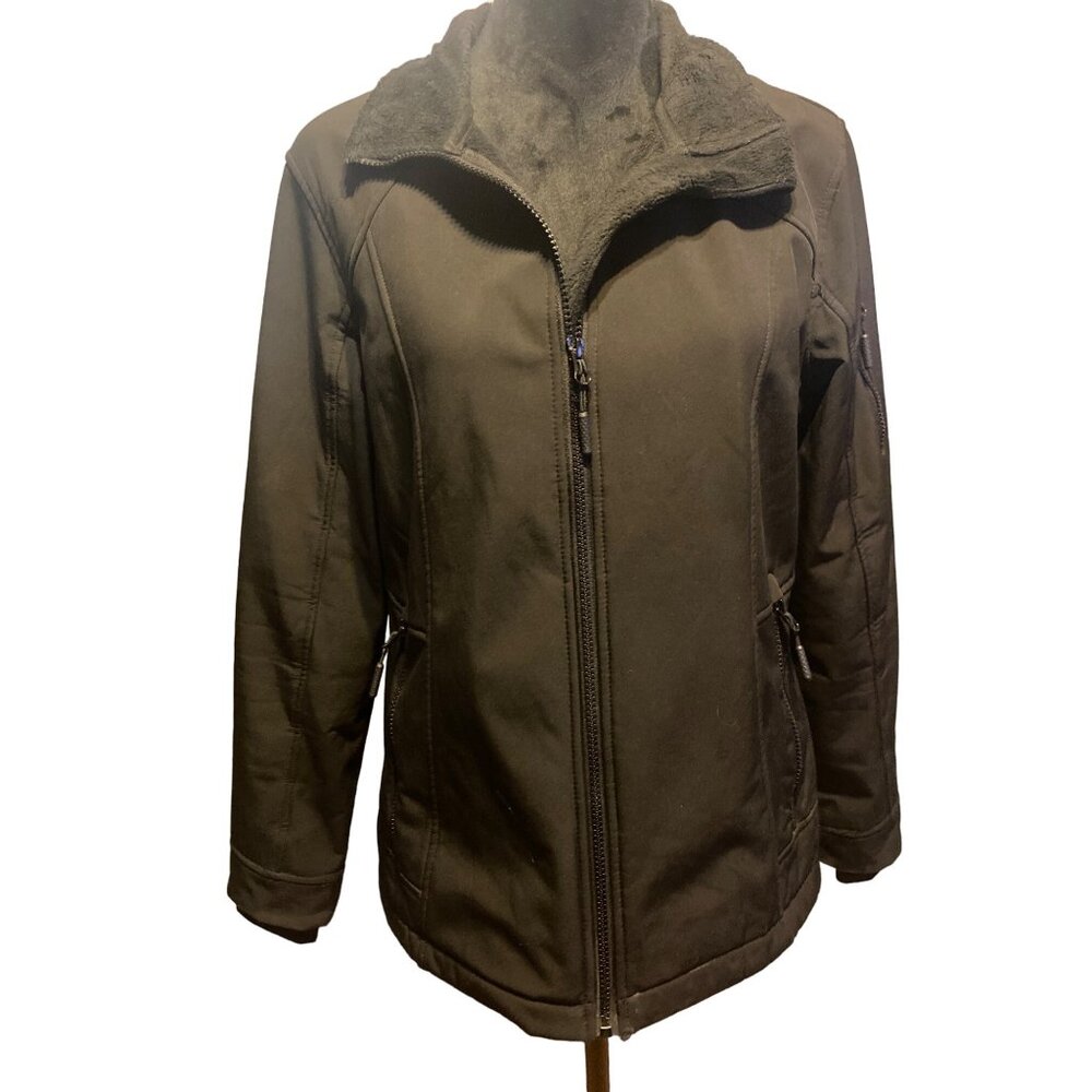 Free Country Womens L Jacket Black Fleece Lined Softshell Comfort Casual